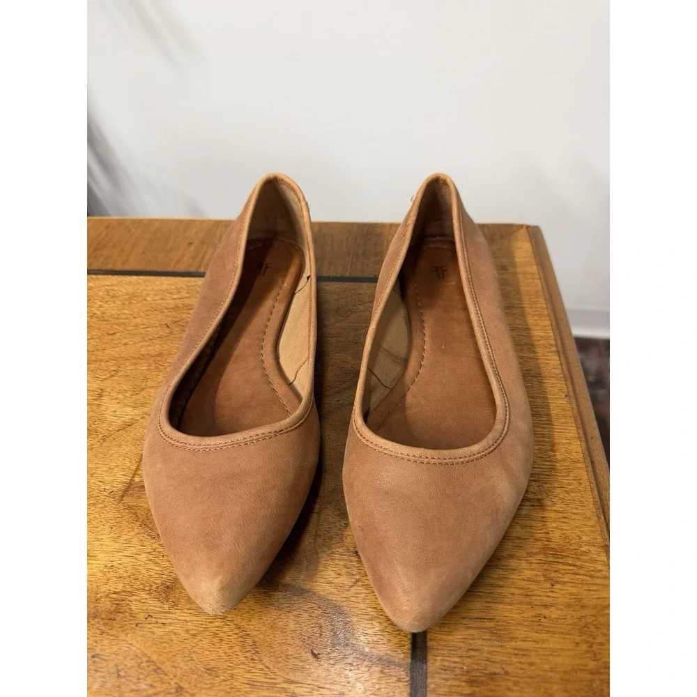 FRYE Women's 8 Regina Tan Beige Brandy Leather Nubuck Ballet Flats Pointed Toe